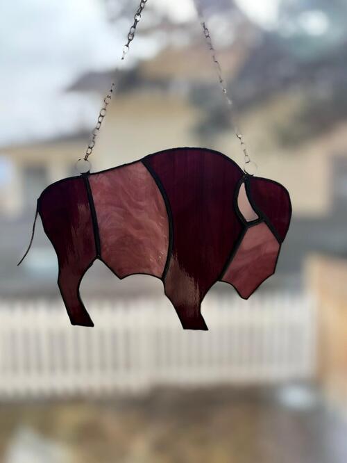 Buffalo Pane in the Glass Wyo stained glass workshop Casper, Wy